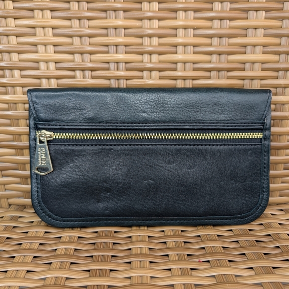 Aimee Kestenberg Black Soft Pebbled Leather Envelope Clutch Wallet Bag Purse - Picture 3 of 16